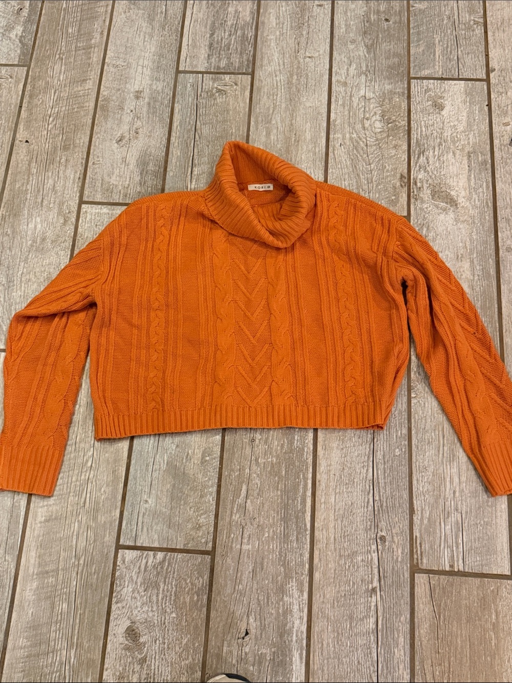 Kori Orange Cropped Cable Turtleneck Sweater